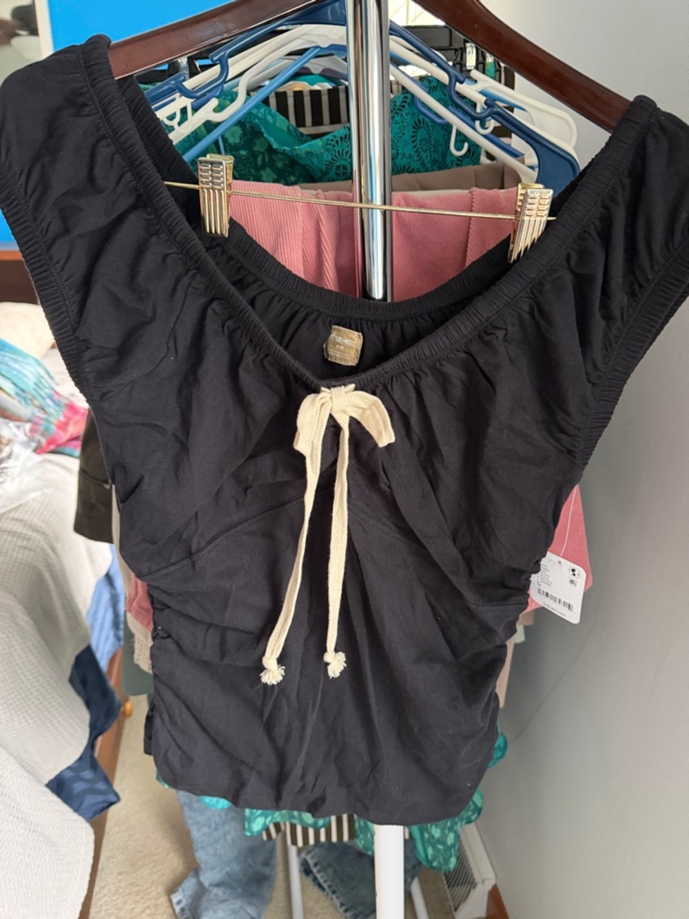 Free People Black shirt with Cream Drawstring